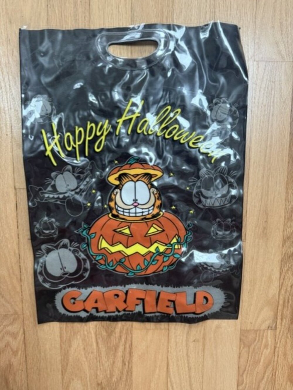 Vintage 1994 Garfield Tote Bag Halloween Candy Bag Original Pumpkin See-Through